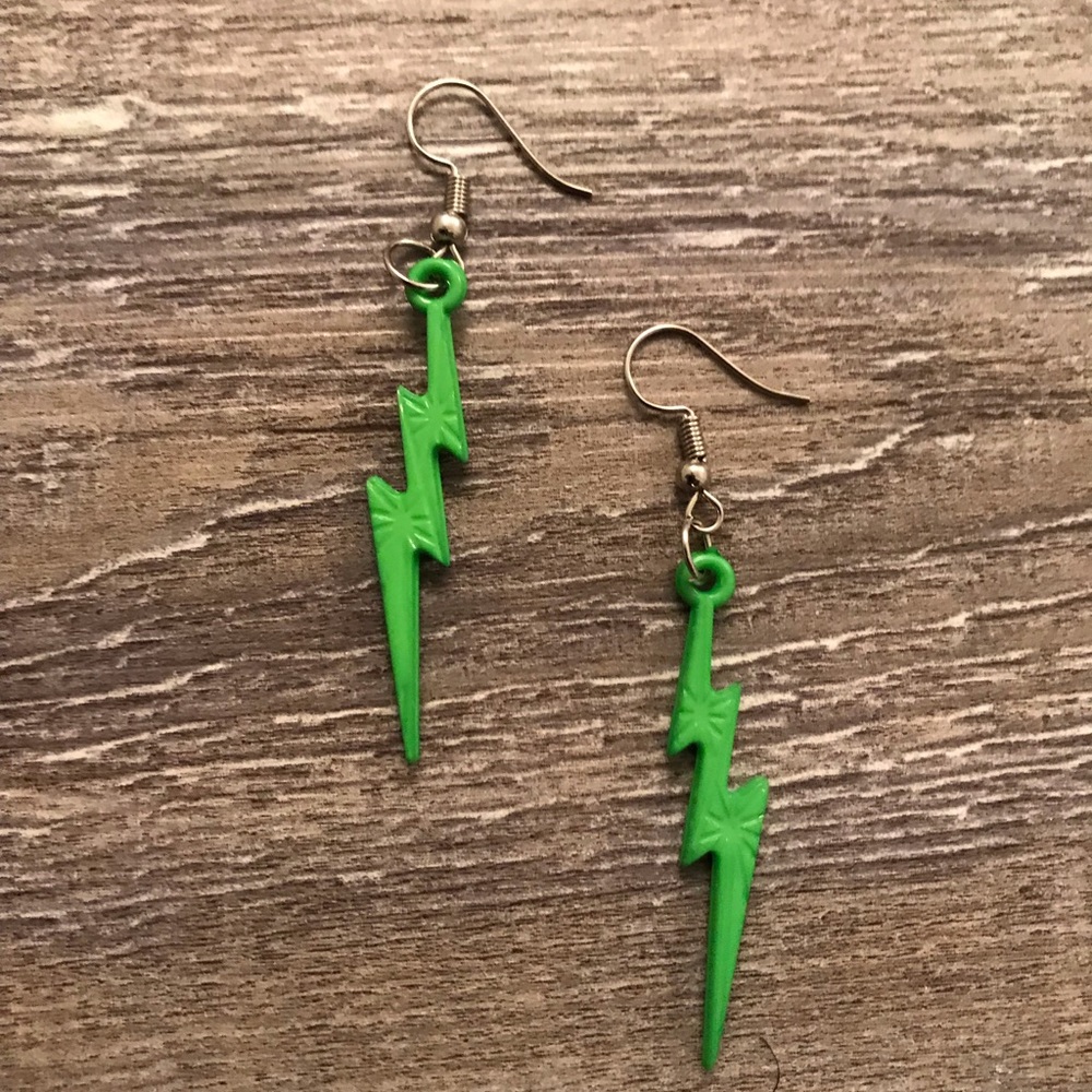 Green Lightning Bolt Earrings